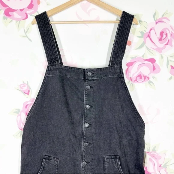 NEW Free People We The Free Fields of Flowers Wide Leg Black Denim Overalls XL - Picture 5 of 15